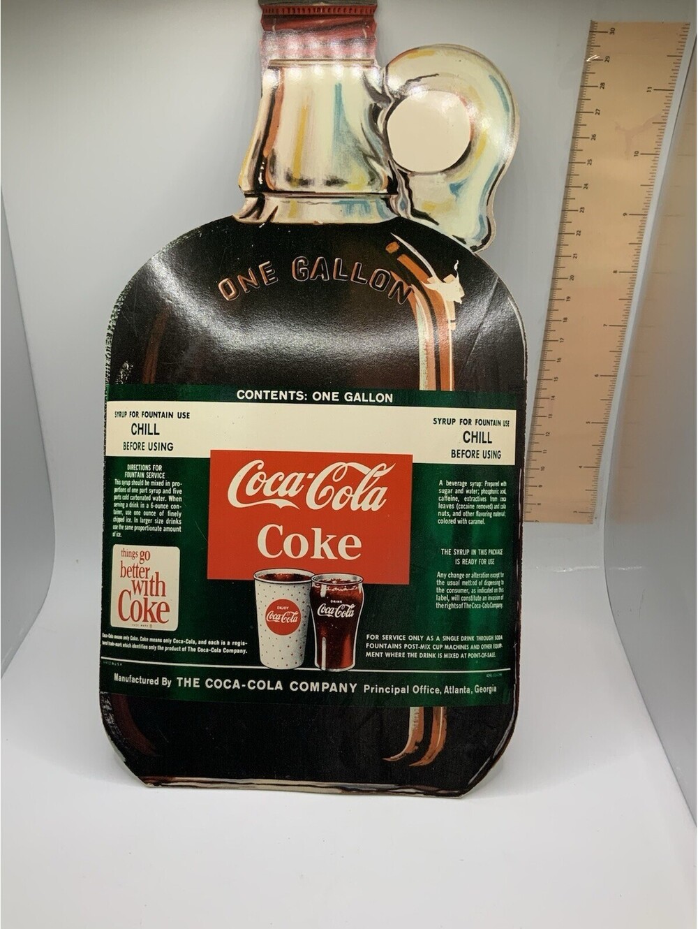 Vintage Coca-Cola Syrup Jug Die-Cut Sign 12 Inch Double Sided 12 Secrets Coke